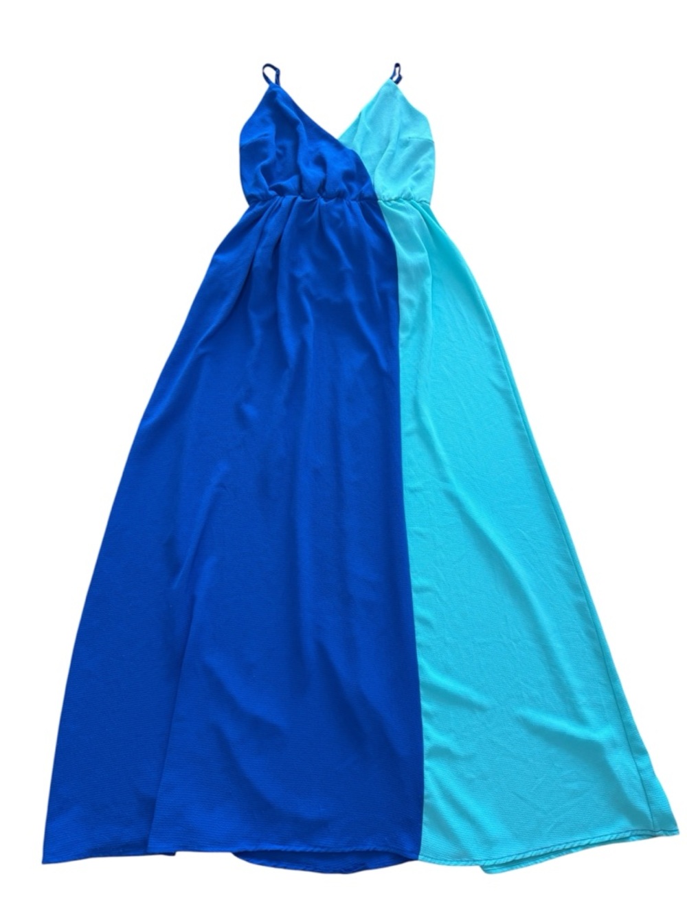 Color Block Blue Maxi Dress Spaghetti Straps Anthropologie Beach Coastal EUC S